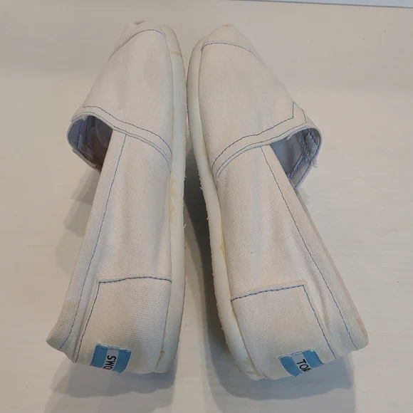 Toms Women's White With Blue Contrast Stitching Classic Alpargata Loafer Flats - Picture 7 of 12